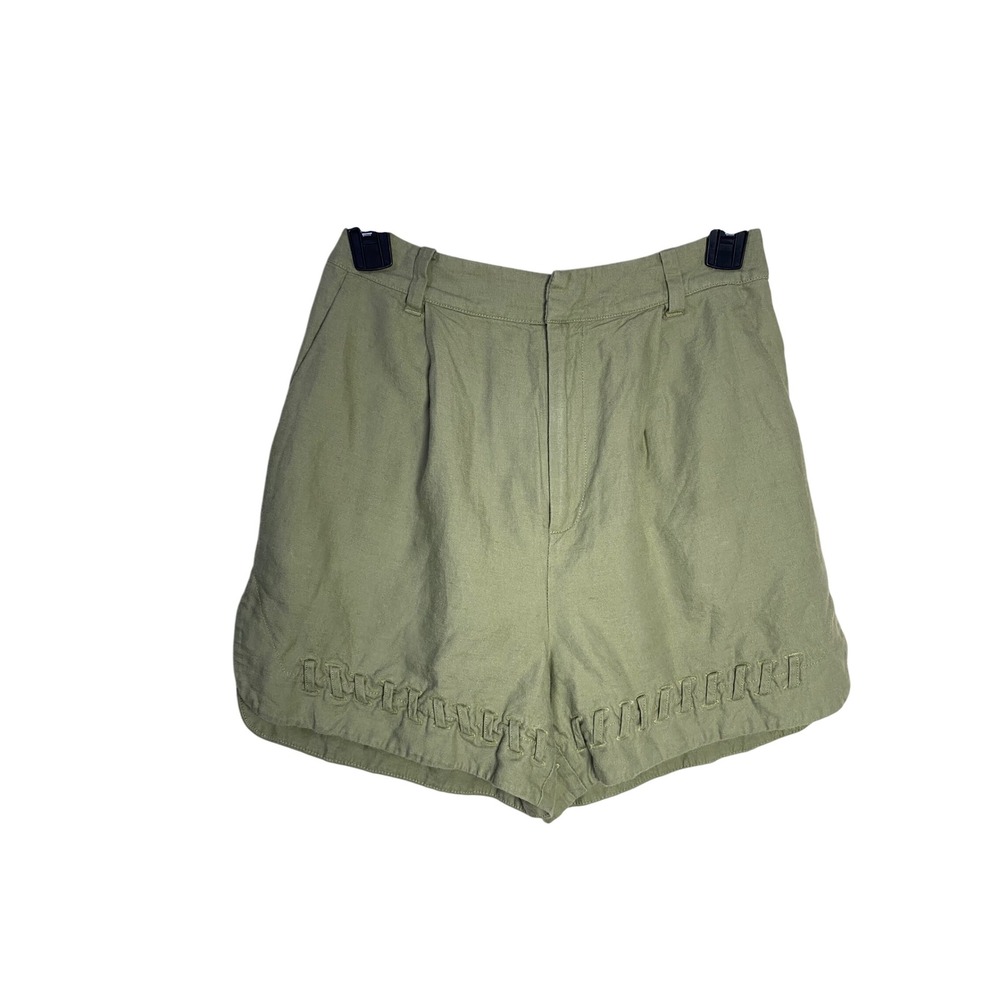 Ted Baker London Sage Green Linen Blend High Waisted Embroidered Shorts Size 0